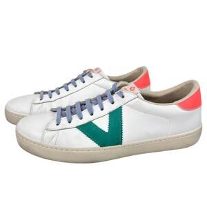 Victoria Women's Berlin Leather & Neon Lace Up Casual Sneakers (Sz 9.5)